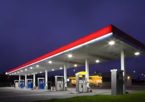 Empty gas station at night