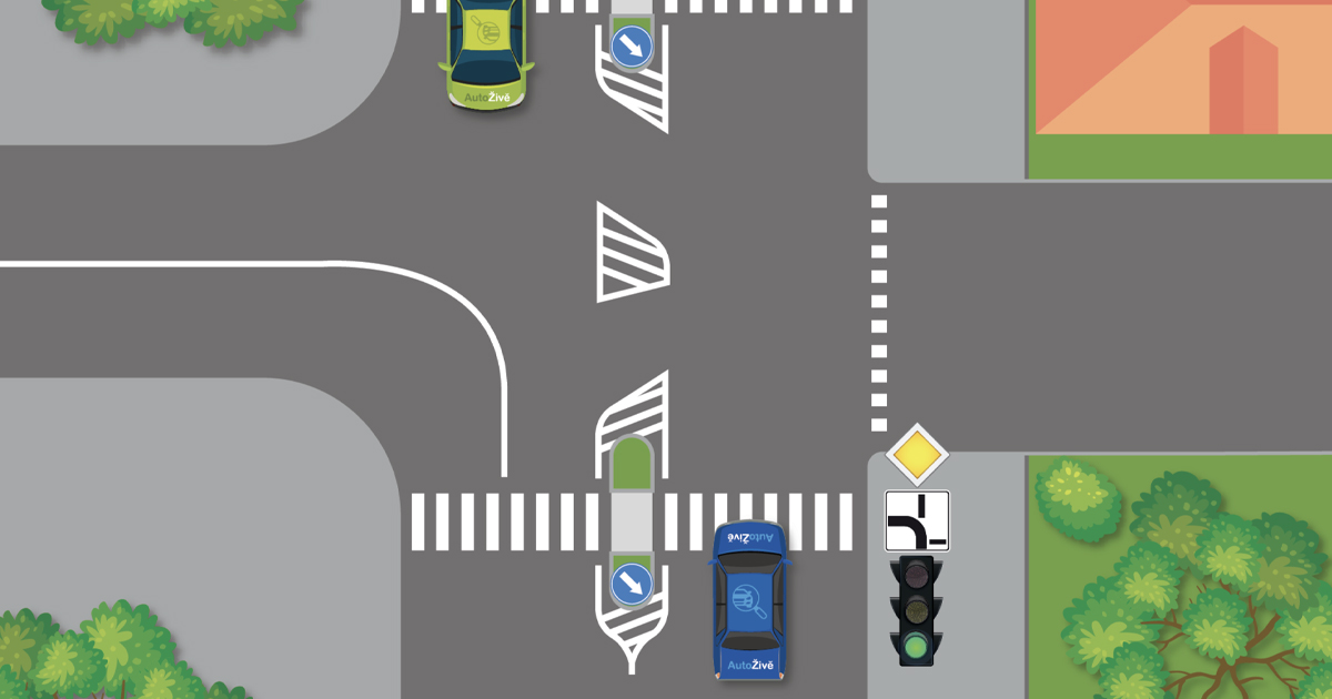 Tato křižovatka motá českým řidičům hlavy. Vyřešíte správně, které auto projede jako první?