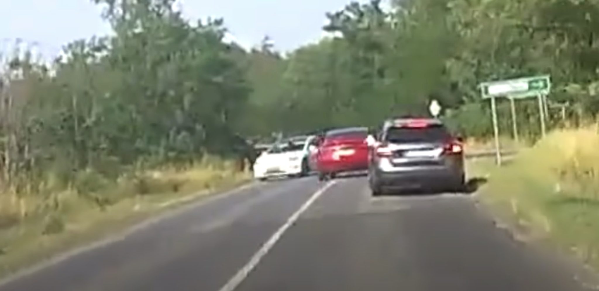 Video: Eko fanatik v Tesle agresivně předjížděl přes plnou čáru, protisměrem až do křižovatky. Bouračka těsně o milimetry