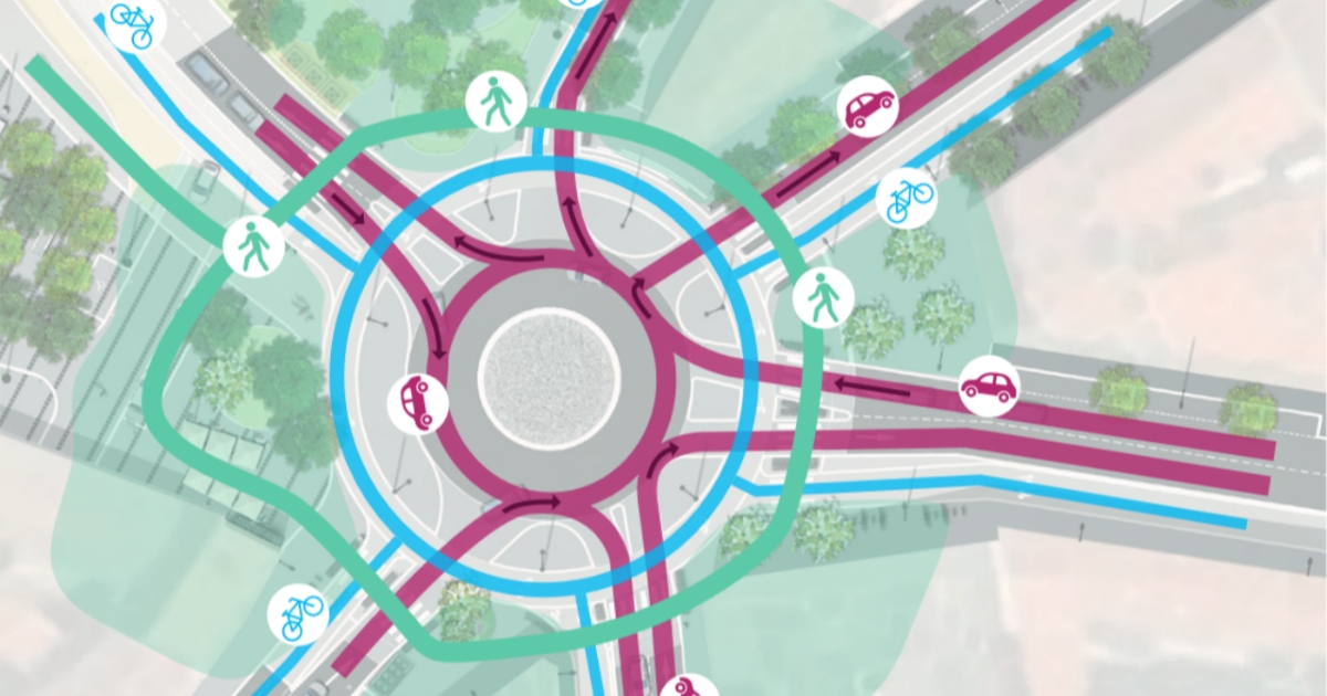 Kruhový objezd, kde mají cyklisté absolutní přednost. Nový typ křižovatky hlásí nula nehod, řidiči si musí zvykat