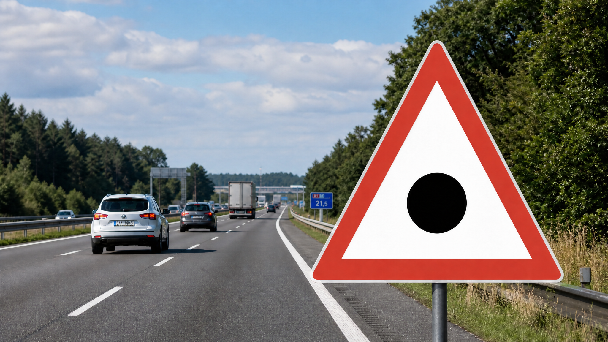 Česká autoškola vás ji nenaučí. Tajemná značka s černou tečkou nic nenařizuje, za hranicemi ale upozorňuje před nejhoršími úseky